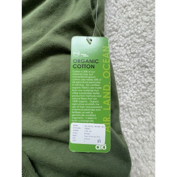 NWT ALO SPORTS Yoga Cover-up Vest Open Front Organic Cotton Size S Army Green - Picture 4 of 9